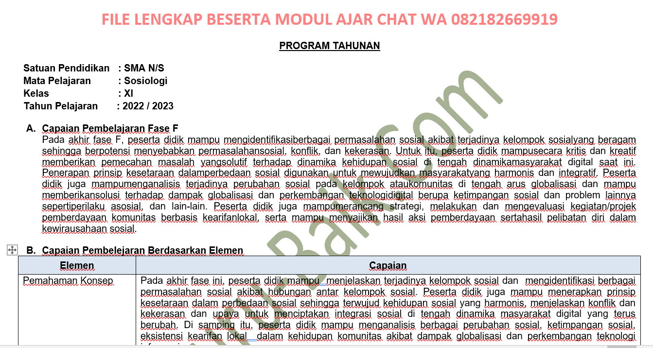 ProTA Sosiologi Kelas XI SMA/SMK Kurikulum Merdeka 2022/2023 Guru Baik